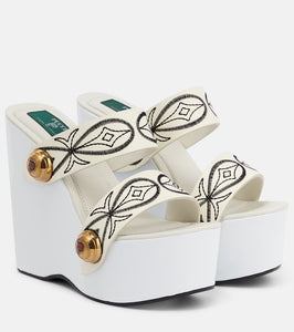 Pucci Embroidered leather wedge sandals
