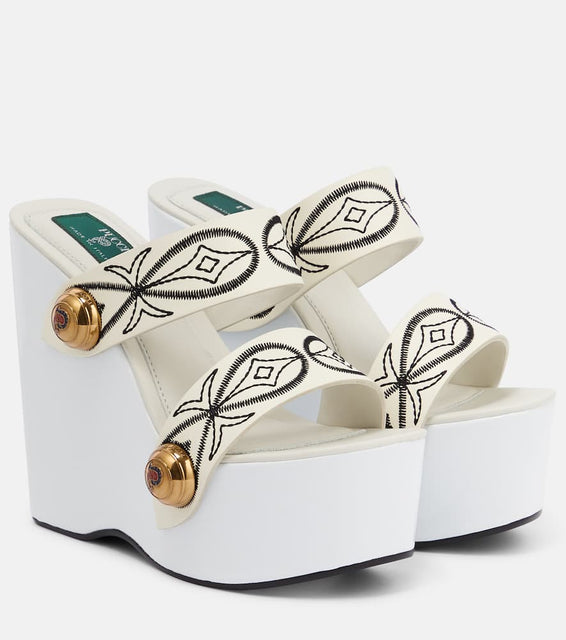 Pucci Embroidered leather wedge sandals