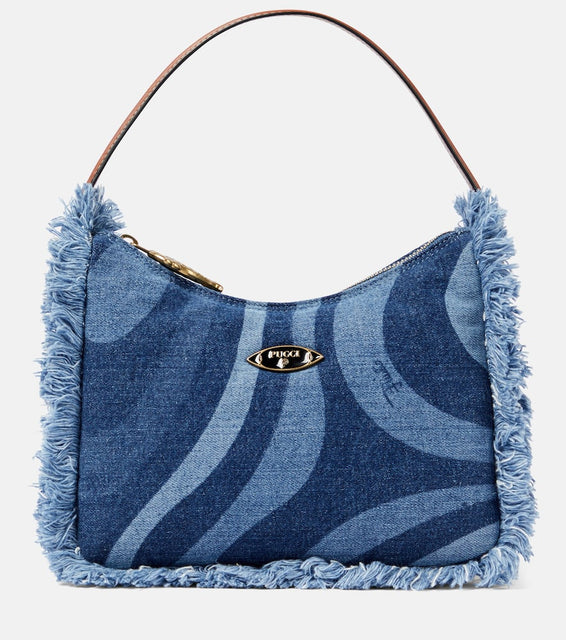 Pucci Marmo fringed denim shoulder bag. Shop Pucci Shoulder Bags for women now.