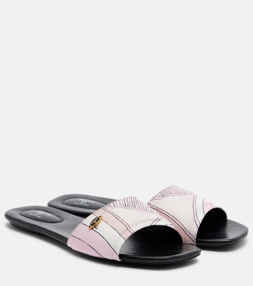 Pucci Yummy Iride twill slides (Pink) - Flat Sandals