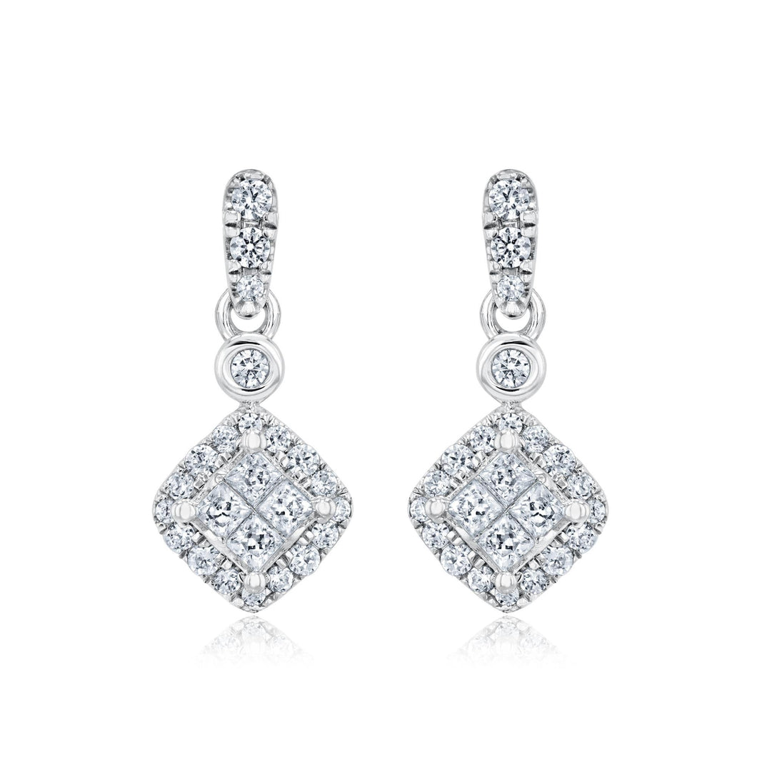 Quad Princess-Cut Diamond Frame Drop Earrings 1/2ctw