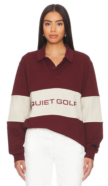 Quiet Golf Qg Sport Long Sleeve Polo in Burgundy - Quiet Golf Qg Sport - Polo à manches longues en bordeaux - Quiet Golf Qg Sport 长袖 Polo 衫（酒红色） - Quiet Golf Qg Sport Langarm-Polo in Burgunderrot - Quiet Golf Qg 스포츠 긴팔 폴로 (버건디 색상) - Polo a maniche lunghe Quiet Golf Qg Sport in bordeaux