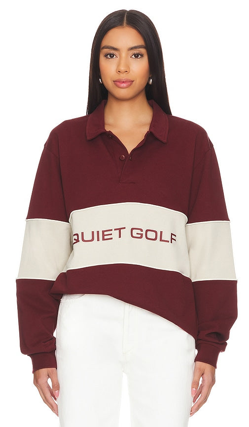 Quiet Golf Qg Sport Long Sleeve Polo in Burgundy - Quiet Golf Qg Sport - Polo à manches longues en bordeaux - Quiet Golf Qg Sport 长袖 Polo 衫（酒红色） - Quiet Golf Qg Sport Langarm-Polo in Burgunderrot - Quiet Golf Qg 스포츠 긴팔 폴로 (버건디 색상) - Polo a maniche lunghe Quiet Golf Qg Sport in bordeaux