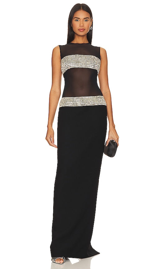RASARIO Crystal Mesh Gown in Black - Robe en maille cristal RASARIO en noir - RASARIO 黑色水晶网纱礼服 - RASARIO Kristall-Mesh-Kleid in Schwarz - RASARIO 크리스탈 메쉬 가운 블랙 색상 - Abito in rete di cristalli RASARIO in nero