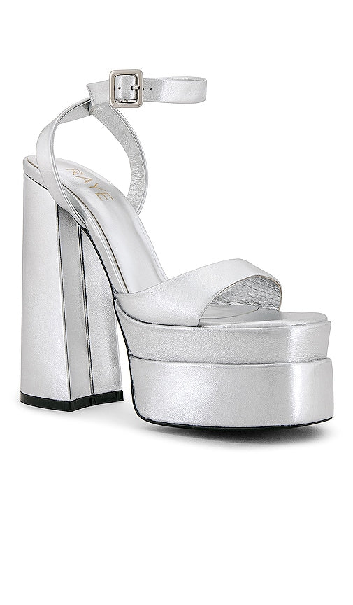 RAYE Casia Ankle Strap Platform in Metallic Silver