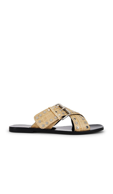 RAYE Sofia Slide in Neutral | Raffia Black Sandals for Women