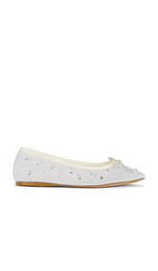 RAYE Cami Flat in White | White Mesh Diamante Ballet Flats for Women