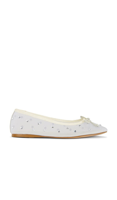 RAYE Cami Flat in White | White Mesh Diamante Ballet Flats for Women