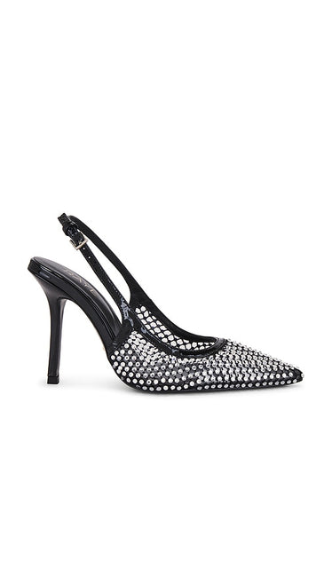 RAYE Roma Slingback in Black | Black Mesh Diamante Sling Back Heels for Women