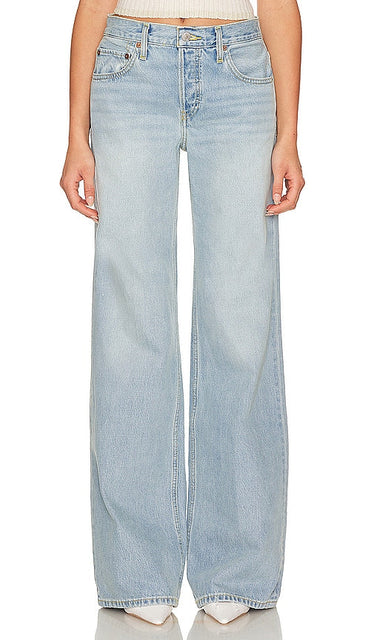 RE/DONE Mid Rise Wide Leg in Blue - RE/DONE Jambe large taille mi-haute en bleu - RE/DONE 蓝色中腰阔腿裤 - RE/DONE Mid Rise Wide Leg in Blau - RE/DONE 미드 라이즈 와이드 레그 블루 색상 - RE/DONE Gamba larga a vita media in blu
