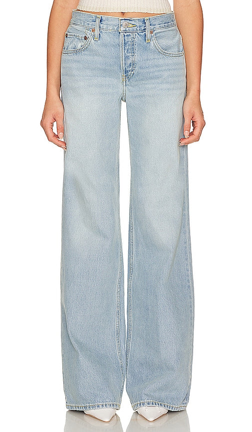 RE/DONE Mid Rise Wide Leg in Blue - RE/DONE Jambe large taille mi-haute en bleu - RE/DONE 蓝色中腰阔腿裤 - RE/DONE Mid Rise Wide Leg in Blau - RE/DONE 미드 라이즈 와이드 레그 블루 색상 - RE/DONE Gamba larga a vita media in blu