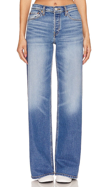 RE/DONE Orginals Mid Rise Wide Leg in Blue - RE/DONE Originals - Jambe large taille mi-haute en bleu - RE/DONE Orginals 蓝色中腰阔腿裤 - RE/DONE Orginals Mid Rise Wide Leg in Blau - RE/DONE Orginals 미드 라이즈 와이드 레그 in 블루 - RE/DONE Gamba larga a vita media originale originale in blu