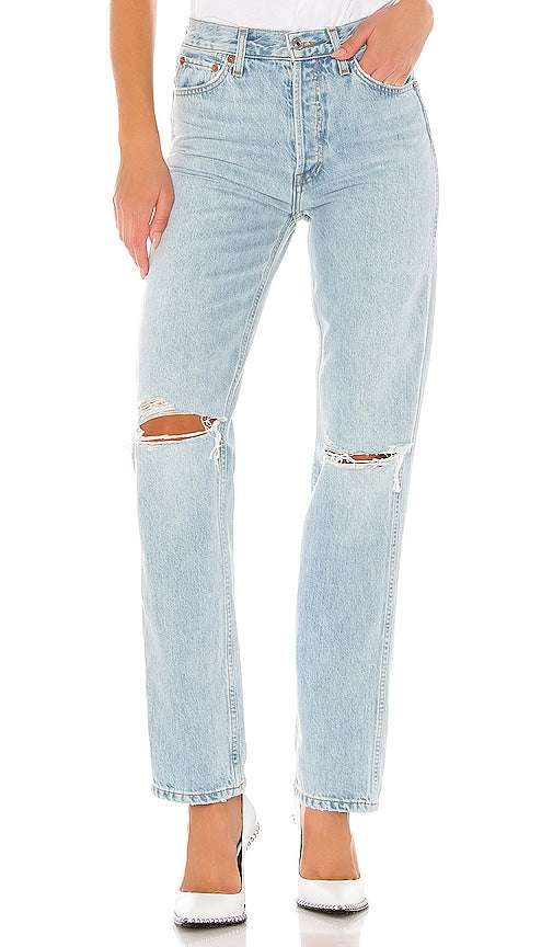 RE/DONE Originals High Rise Loose in Blue - RE/DONE Originals - Pantalon ample taille haute en bleu - RE/DONE Originals 蓝色高腰宽松裤 - RE/DONE Originals High Rise Loose in Blau - RE/DONE Originals 하이라이즈 루즈 블루 색상 - RE/DONE Originals vita alta ampia in blu
