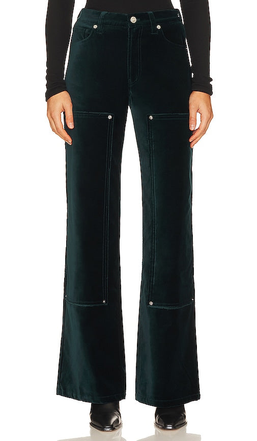 RE/DONE Velvet Workwear Wide Leg in Dark Green - RE/DONE Pantalon de travail en velours à jambe large en vert foncé - RE/DONE 深绿色天鹅绒阔腿工作服 - RE/DONE Velvet Workwear mit weitem Bein in Dunkelgrün - RE/DONE Velvet Workwear 와이드 레그 색상 - RE/DONE Abbigliamento da lavoro in velluto a gamba larga in verde scuro