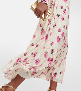 REDValentino Floral tie-neck Lamé maxi dress