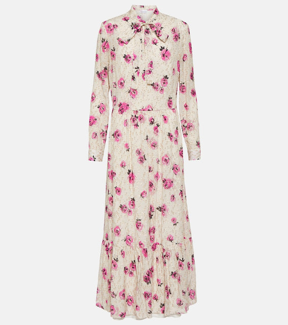 REDValentino Floral tie-neck Lamé maxi dress