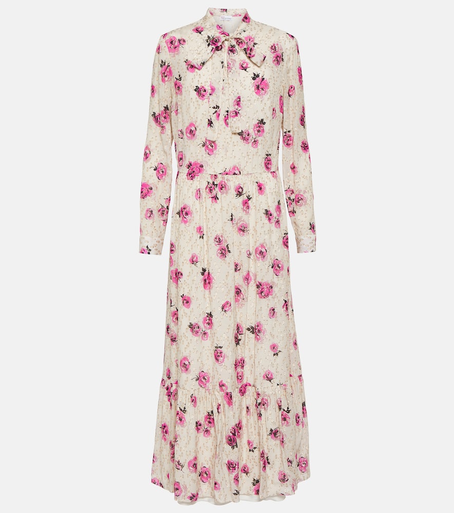 REDValentino Floral tie-neck Lamé maxi dress