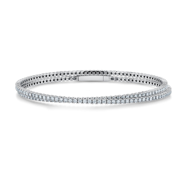REEDS Flexible 2 3/4ctw Diamond White Gold Double Row Wrap Bangle Bracelet