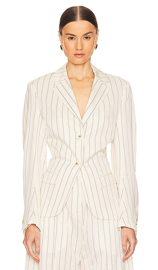 REMAIN Drapey Striped Blazer in Ivory