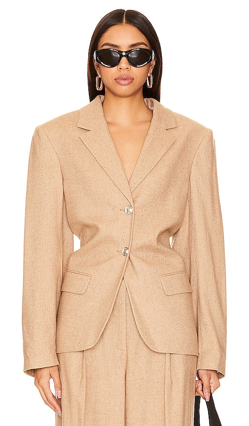 REMAIN Fitted Waist Blazer in Beige
