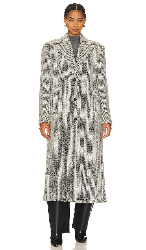 REMAIN Herringbone Boxy Coat in Light Grey