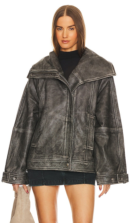 REMAIN Leather Oversized Jacket in Black