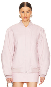 REMAIN Oversized Leather Bomber Jacket in Pink