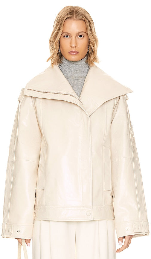 REMAIN Oversized Leather Jacket in White