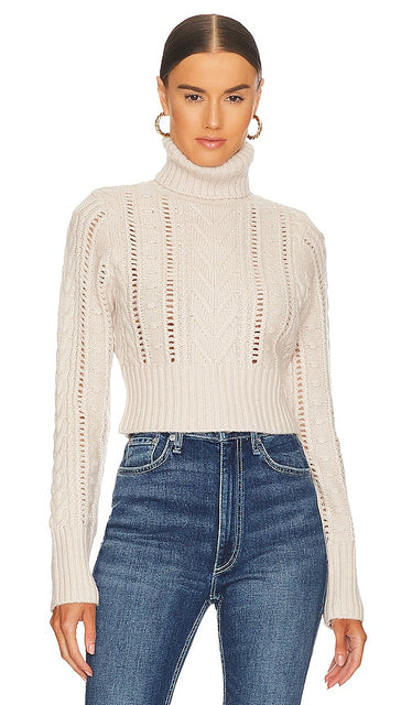 Rag & Bone Elizabeth Cable Turtleneck in Ivory - Col roulé torsadé Rag & Bone Elizabeth en ivoire - Rag & Bone Elizabeth Cable 象牙色高领毛衣 - Rag & Bone Elizabeth Rollkragenpullover mit Zopfmuster in Elfenbein - Rag & Bone 엘리자베스 케이블 터틀넥 색상 - Dolcevita a trecce Rag & Bone Elizabeth in avorio