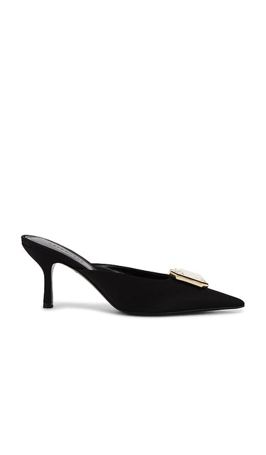 retrofete Francesca Satin Kitten Mule in Black | Black Closed Toe Mules for Women