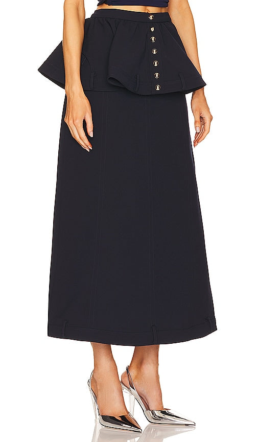 ROKH Peplum Midi Skirt in Navy