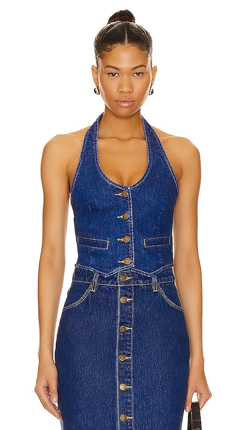 ROLLA'S Halter Vest in Blue - Gilet dos nu ROLLA'S en bleu - ROLLA's 蓝色挂脖背心 - ROLLA'S Neckholder-Weste in Blau - ROLLA'S 홀터 조끼 블루 색상 - Gilet alla caviglia ROLLA'S in blu