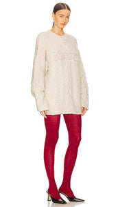 ROTATE Cable Knit Logo Sweater in Ivory