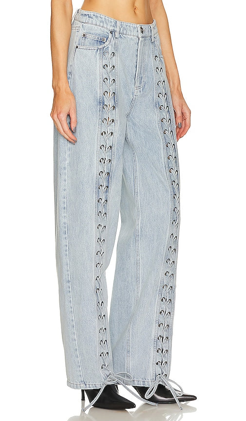 ROTATE Denim Laced Leg Pant in Blue
