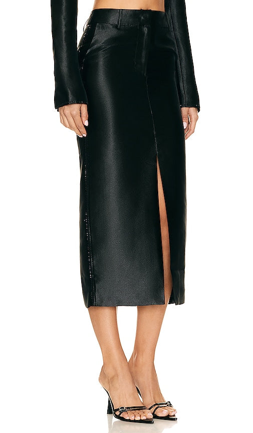 ROTATE Embellished Midii Skirt in Black
