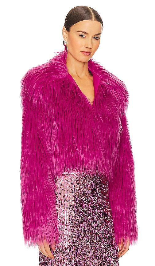 ROTATE Fluffy Cropped Jacket in Fuchsia