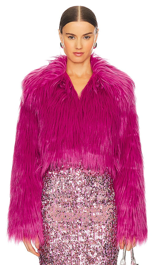 ROTATE Fluffy Cropped Jacket in Fuchsia