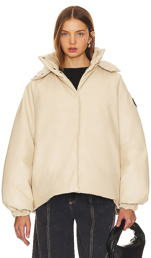 ROTATE SUNDAY Cropped Bomber Jacket in Beige