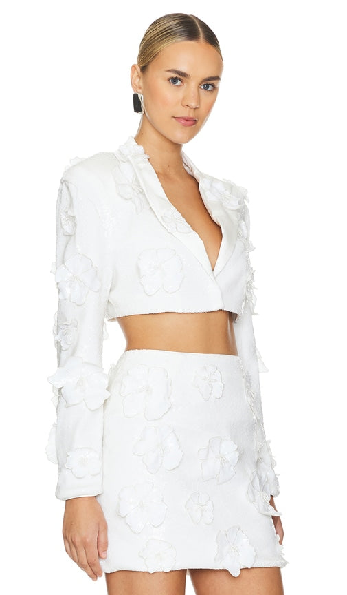 ROTATE Sequin Flower Blazer in White
