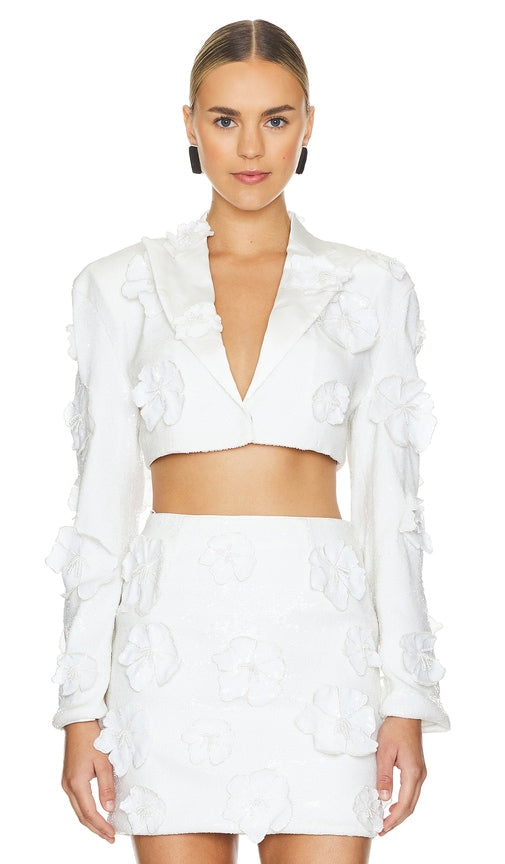 ROTATE Sequin Flower Blazer in White