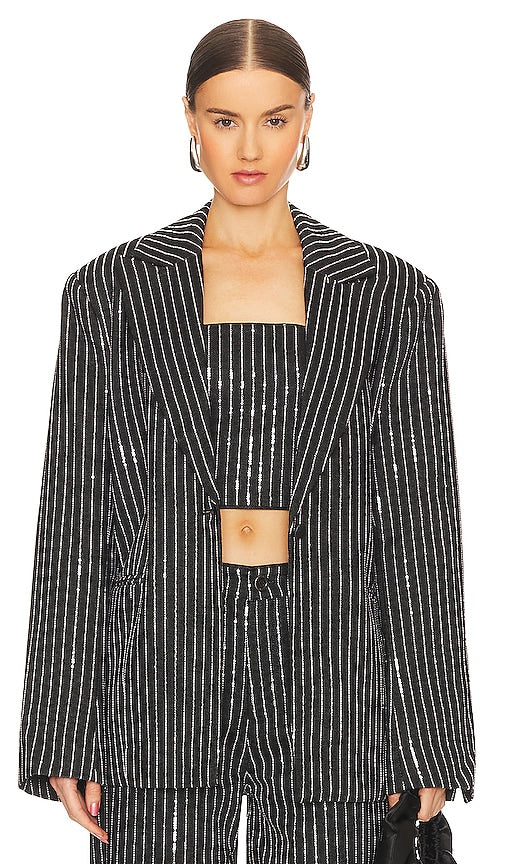 ROTATE Sequin Twill Blazer in Black - ROTATE Blazer en sergé à sequins en noir - ROTATE 黑色亮片斜纹西装外套 - ROTATE Pailletten-Twill-Blazer in Schwarz - ROTATE 시퀸 트윌 블레이저 블랙 색상 - Blazer ROTATE in twill con paillettes in nero