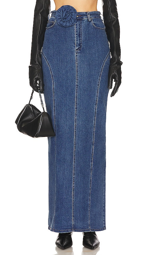 ROTATE Stretchy Maxi Skirt in Blue - ROTATE Jupe longue extensible en bleu - ROTATE 蓝色弹力长裙 - Dehnbarer Maxirock von ROTATE in Blau - ROTATE 스트레치 맥시 스커트 - Gonna lunga elasticizzata ROTATE in blu