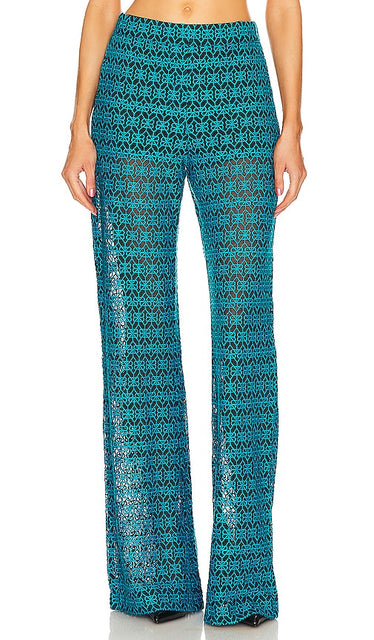 RTA Embroidered Flare Pant in Teal - Pantalon évasé brodé RTA en bleu sarcelle - 蓝绿色 RTA 刺绣喇叭裤 - RTA bestickte Schlaghose in Blaugrün - RTA 자수 플레어 팬츠 - Pantaloni svasati ricamati RTA in verde acqua