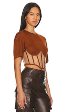 RTA Short Sleeve Corset Top in Cognac
