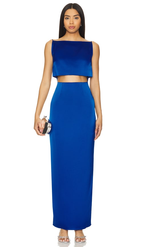 RUMER Oracle Boatneck Gown in Blue