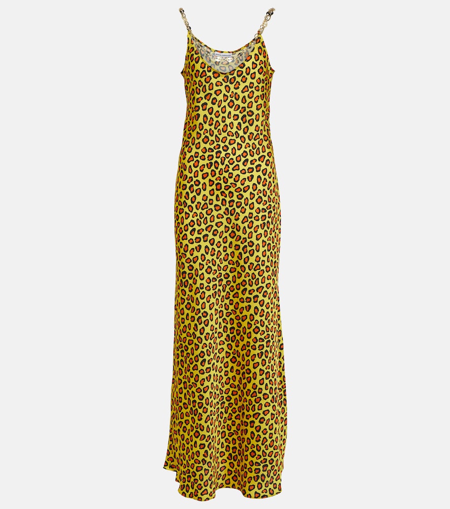 Rabanne Chain-detail leopard-print satin slip dress. Rabanne 链条装饰豹纹缎面吊带裙