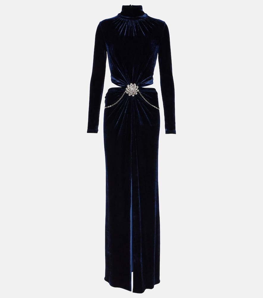 Rabanne Crystal-embellished velvet maxi dress. Rabanne 水晶装饰天鹅绒长裙