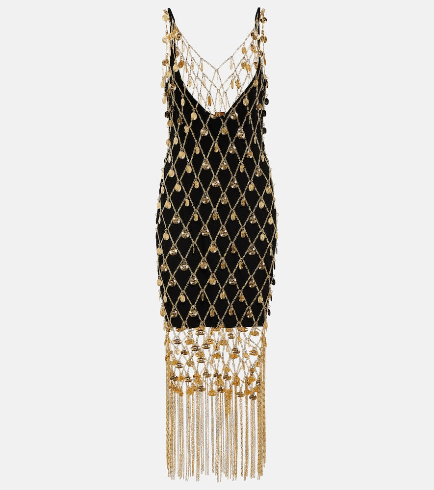 Rabanne Embellished brass chain midi dress. Rabanne 黄铜链条装饰中长连衣裙