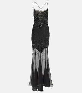 Rabanne Embellished chiffon maxi dress