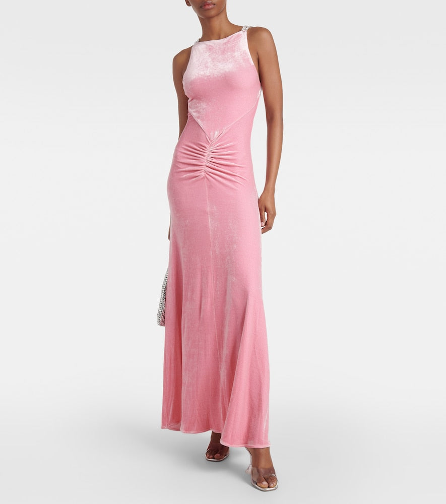 Rabanne Embellished ruched velvet gown